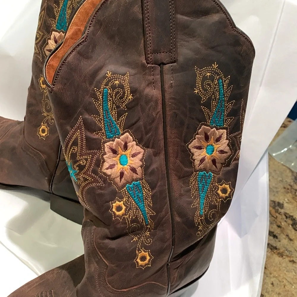 JB Dillon cowboy embroidered boots, teal and gold. Size 9 1/2. Women’s - Picture 4 of 8